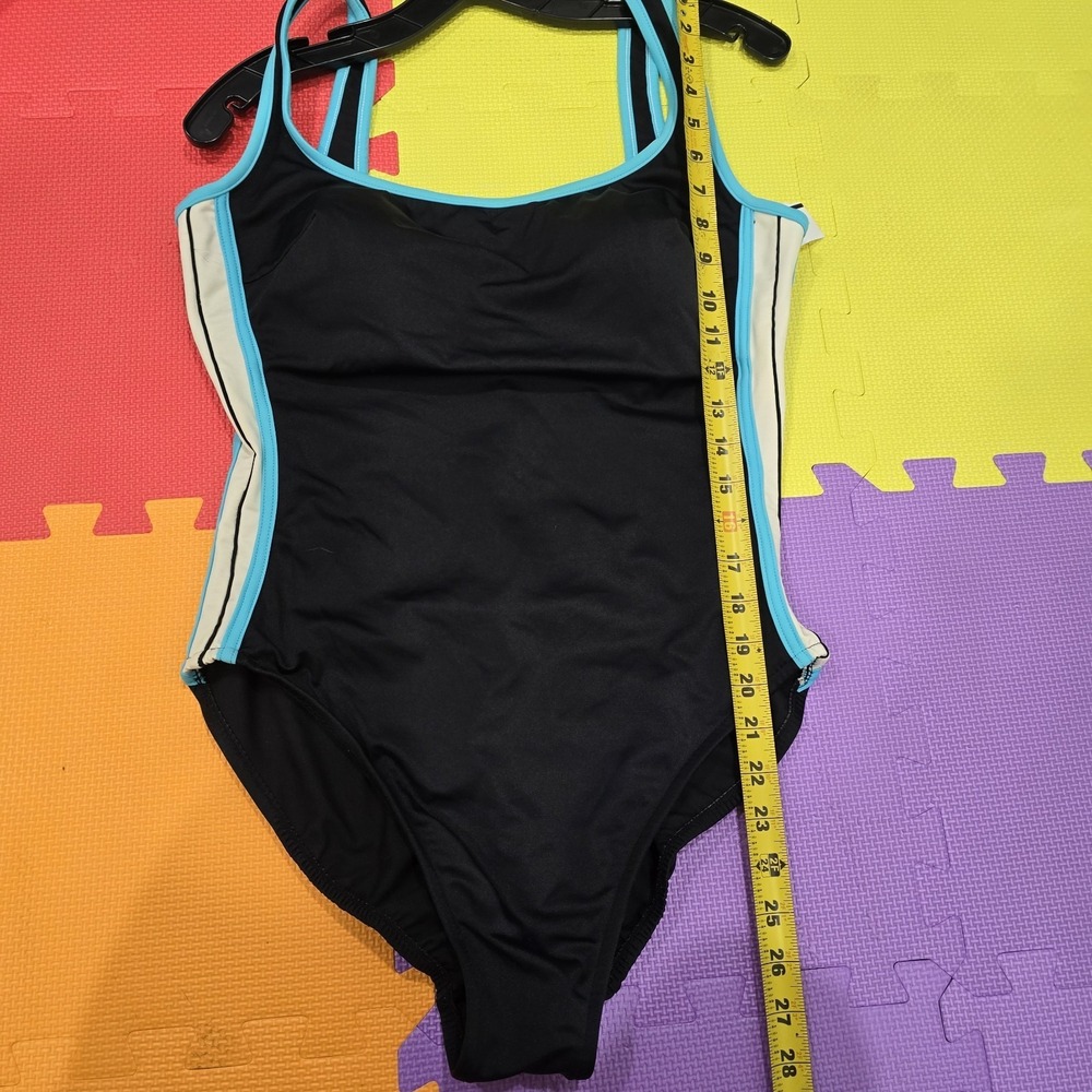 Miraclesuit Women's Black One-Piece Swimsuit w/ Turquoise & White Stripes...